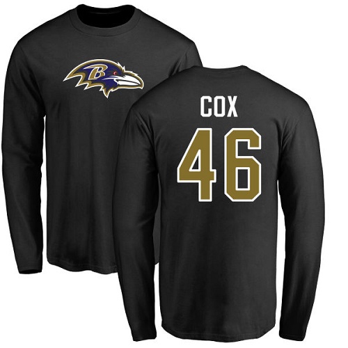 Men Baltimore Ravens Black Morgan Cox Name and Number Logo NFL Football #46 Long Sleeve T Shirt->baltimore ravens->NFL Jersey